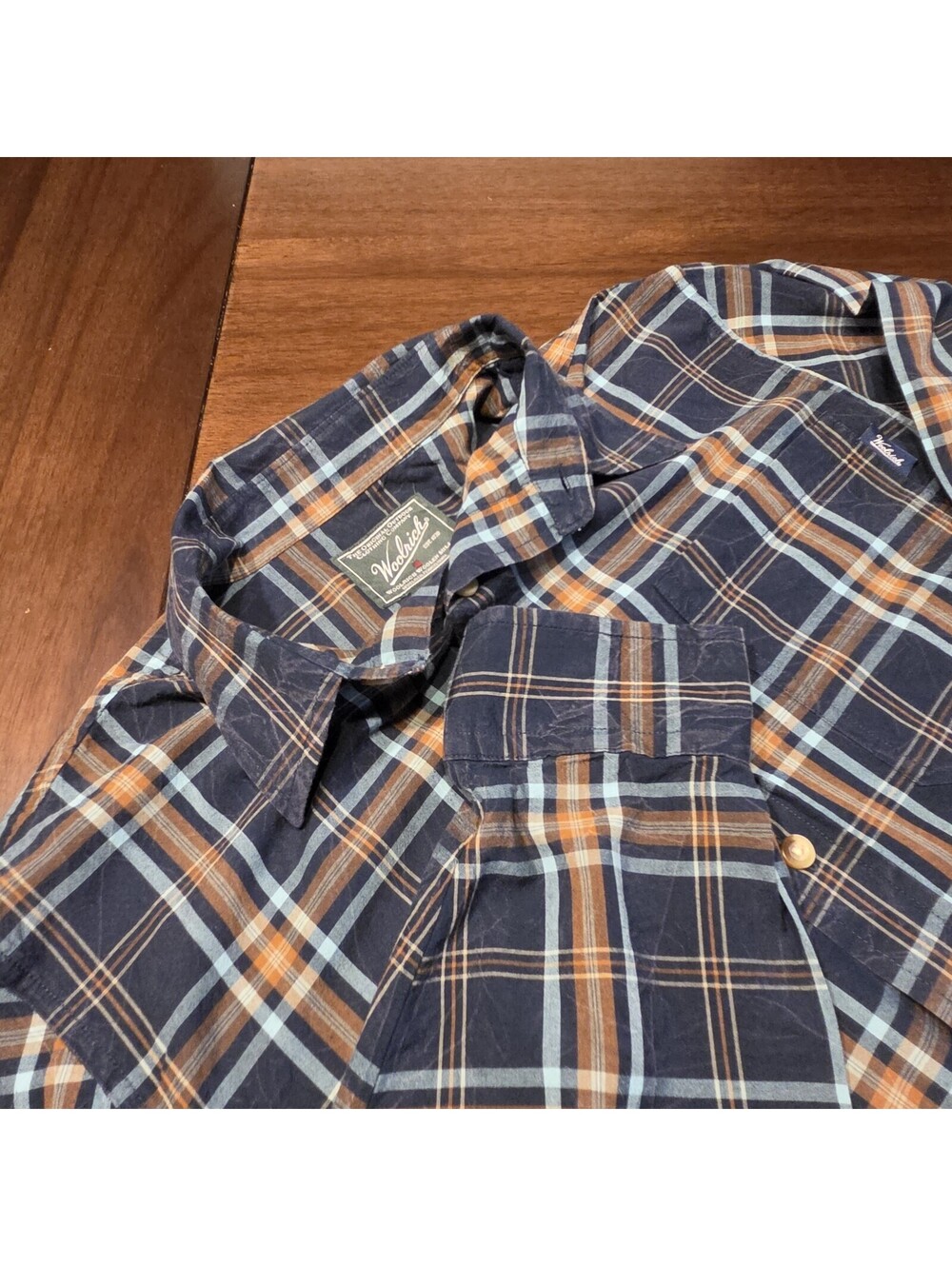 Woolrich Mens M Plaid Cotton Button Down Long Sleeve Shirt Blue Brown